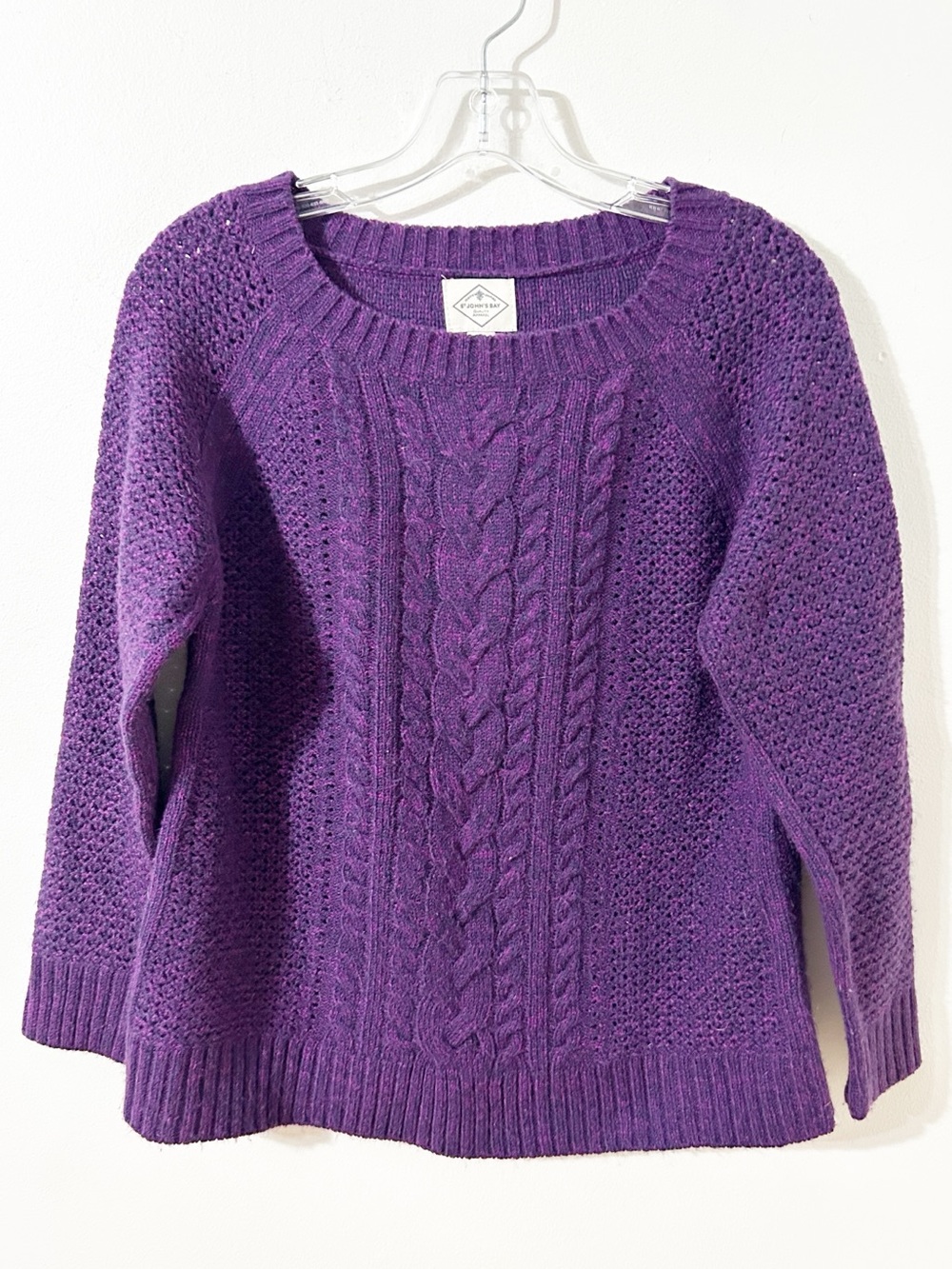 St. John’s Bay Women’s Purple Cable-Knit Crewneck Sweater Petite Medium